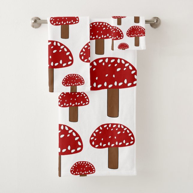 Conjunto De Toalhas Toadstool Red Forest Mushroom Patterno (Insitu)