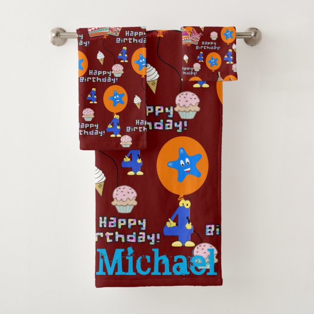 Conjunto De Toalhas Toalhas, #4 Feliz 4º aniversário (Insitu)