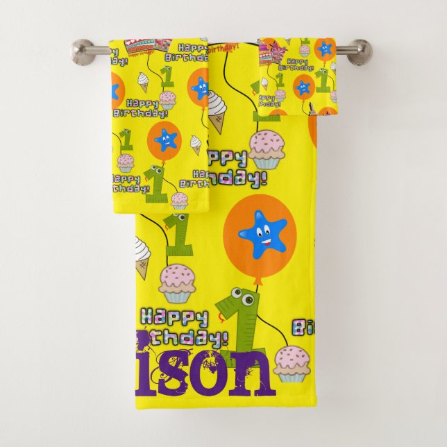 Conjunto De Toalhas Toalhas, Primeiro Aniversário Feliz #1 (Insitu)