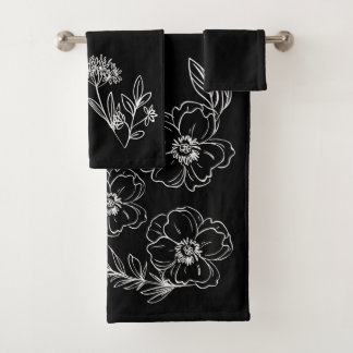 Conjunto De Toalhas Toallas negras con flores blancas personalizables