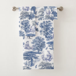 Conjunto De Toalhas Toile Clássica Rustic Blue Country