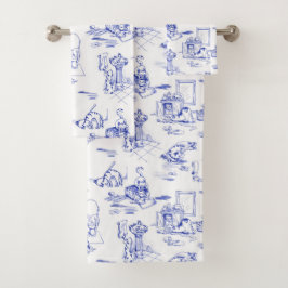 Conjunto De Toalhas Toile De Banheiro De Gato Selvagem Azul