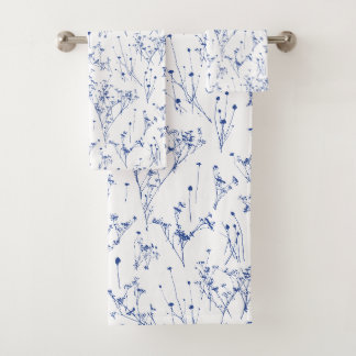 Conjunto De Toalhas Toile de Flores Silvestres Azul Real Moderno e Ele
