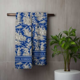 Conjunto De Toalhas Tóile de jouy azul-escura, em vigor, impressa