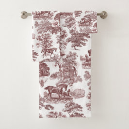 Conjunto De Toalhas Toile Elegante Red White Rustic Horses