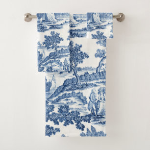 Conjunto De Toalhas Toile francês Elegante Blue e White Vintage