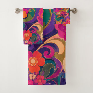 Conjunto De Toalhas Tom floral luxuoso tom de joia psicodélico dos ano
