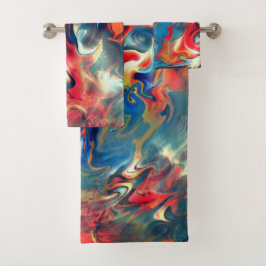 Conjunto De Toalhas Tons azuis e vermelhos manchados, tinta virtual de