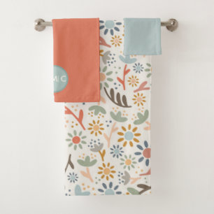 Conjunto De Toalhas Tons da Terra Daisy Flower Monogramas