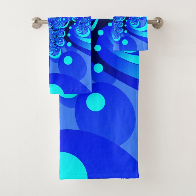 Conjunto De Toalhas Tons de Azul Arte Fractal Abstrata Moderna (Insitu)