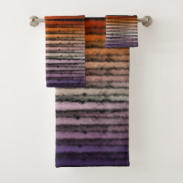 Conjunto De Toalhas Tons de Laranja e Roxo Arte Salgada em Aquarela 