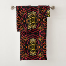 Conjunto De Toalhas Tons de Laranja Vermelho Amarelo Design de Arte de