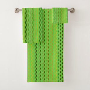 Conjunto De Toalhas Tons de Pontos Laranja com Fundo Verde Lima