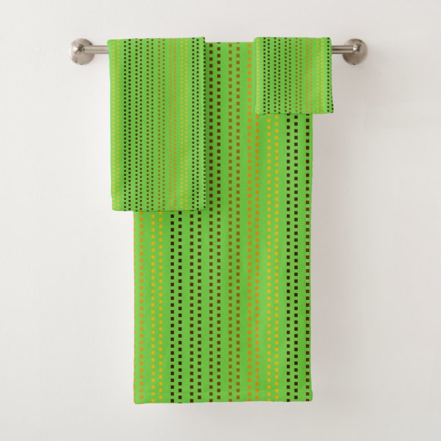 Conjunto De Toalhas Tons de Pontos Laranja com Fundo Verde Lima (Insitu)