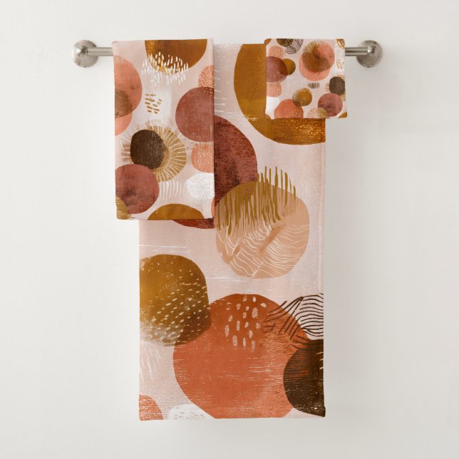 Conjunto De Toalhas Tons Terrosos Boho Padrão Abstrato Terracota (Insitu)