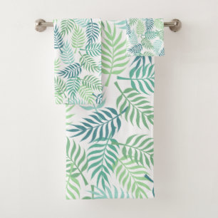 Conjunto De Toalhas Tons verdes ameixas tropicais tapete