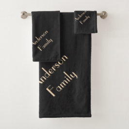 Conjunto De Toalhas Toque de Bege Preto Moderno Nome da Família Person
