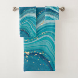 Conjunto De Toalhas Toques verdes e azuis Marble Bath Totoset