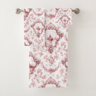 Conjunto De Toalhas Torno Floral Gravado com Moinho e Barcos-Rosa