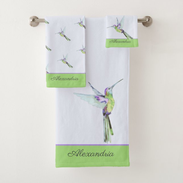 Conjunto De Toalhas Torre de Hummingbird verde monograma (Insitu)