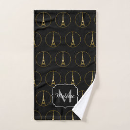 Conjunto De Toalhas Torre Eiffel brilho dourado brilhos preto Monogram