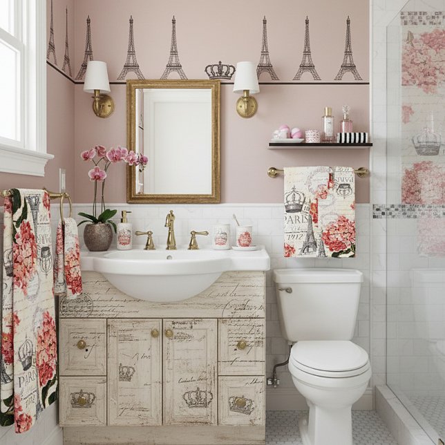 Conjunto De Toalhas Torre Eiffel e hydrangea (Criador carregado)