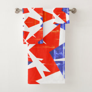Conjunto De Toalhas Torres Abstrato de Arte Azul Vermelha Branco