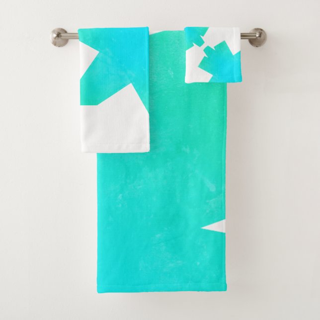 Conjunto De Toalhas Torres Abstrato de Arte Verde Azul Turquesa (Insitu)