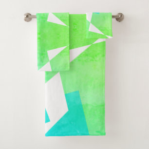 Conjunto De Toalhas Torres Abstrato de Arte Verde Azul Turquesa