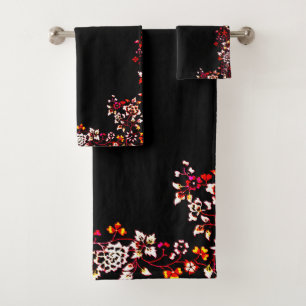 Conjunto De Toalhas Torres de Banheiras de Padrão Floral Preto Elegant
