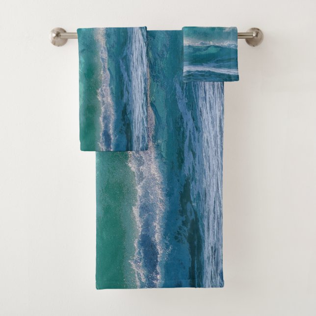 Conjunto De Toalhas Trabalho de arte acrílico de ondas do oceano azul  (Insitu)