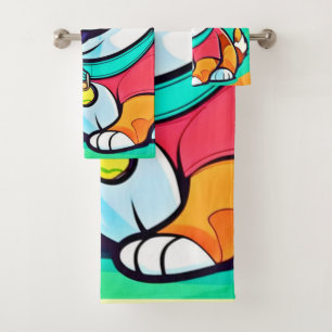 Conjunto De Toalhas Trabalho de arte de Estilo de Cartoon Pup legal
