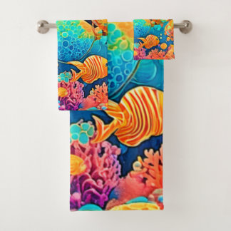 Conjunto De Toalhas Trabalho de arte de recife de coral colorido