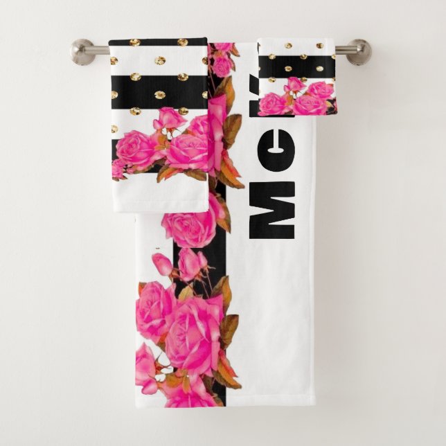 Conjunto De Toalhas Traços Negros Elegantes Pontos Brilhantes Dourados (Insitu)