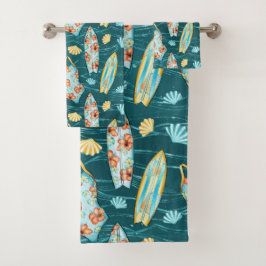 CONJUNTO DE TOALHAS TRAJES DE BANHO DE VERÃO VERDES PRANCHAS E CONCHA