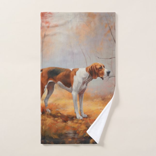 Conjunto De Toalhas Treeing Walker Coonhound nas folhas de outono caem (Toalha de mão)