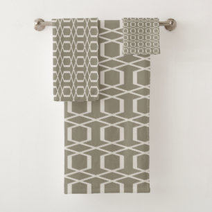 Conjunto De Toalhas Treliça Geométrica Bege Taupe Moderno de Meados do