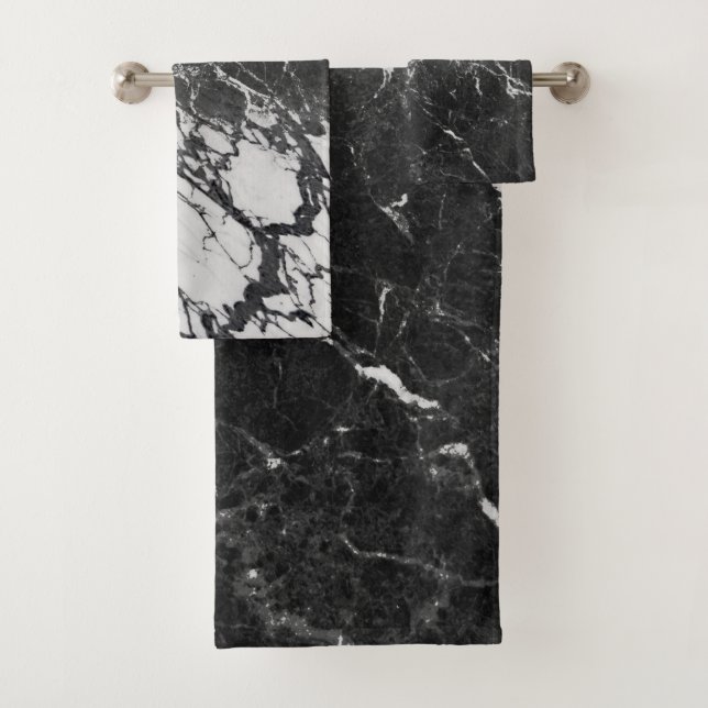 Conjunto De Toalhas Trendência do Glam Moderno do Marble Preto e Branc (Insitu)