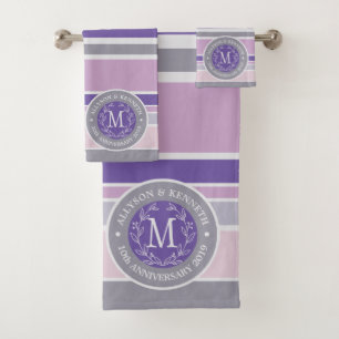 Conjunto De Toalhas Trendência Roxa Stripes Monograma Wreath Laurel Le