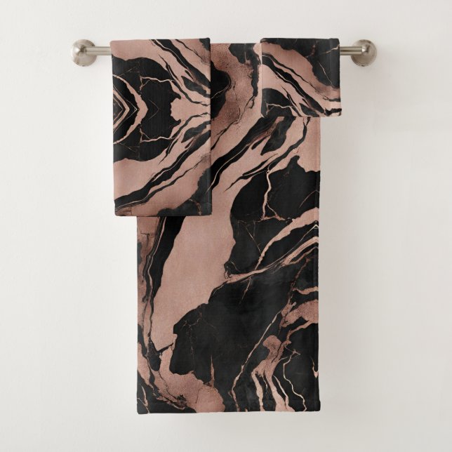 Conjunto De Toalhas Trendy Chic Black Rose Gold Marble (Insitu)