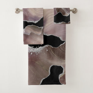 Conjunto De Toalhas Trendy Taupe & Black Agate Silver Glitter