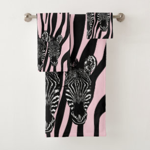 Conjunto De Toalhas Trendy Zebra Herd em Zebra - Impressão Rosa