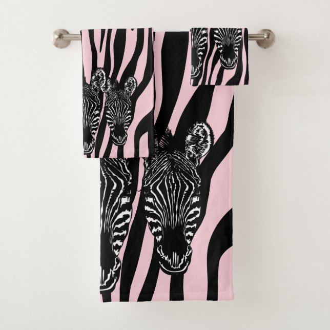 Conjunto De Toalhas Trendy Zebra Herd em Zebra - Impressão Rosa (Insitu)