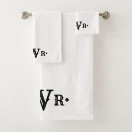 Conjunto De Toalhas Três letras monograma, preto e branco elegante