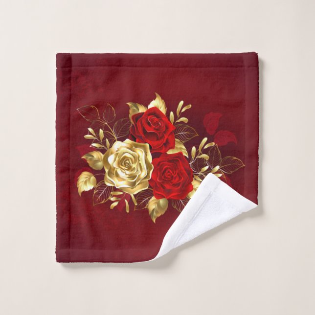 Conjunto De Toalhas Três Rosas de joalharia (Pano de lavar)