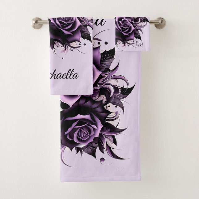 Conjunto De Toalhas Três Rosas roxas (Insitu)