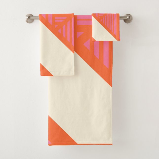 Conjunto De Toalhas Triângulo Stripes em rosa, laranja e creme (Insitu)