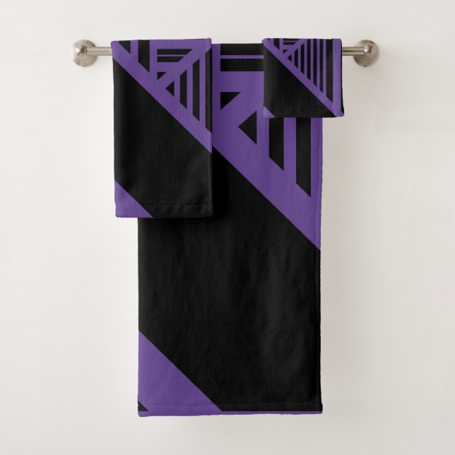 Conjunto De Toalhas Triângulo Stripes em roxo e preto (Insitu)