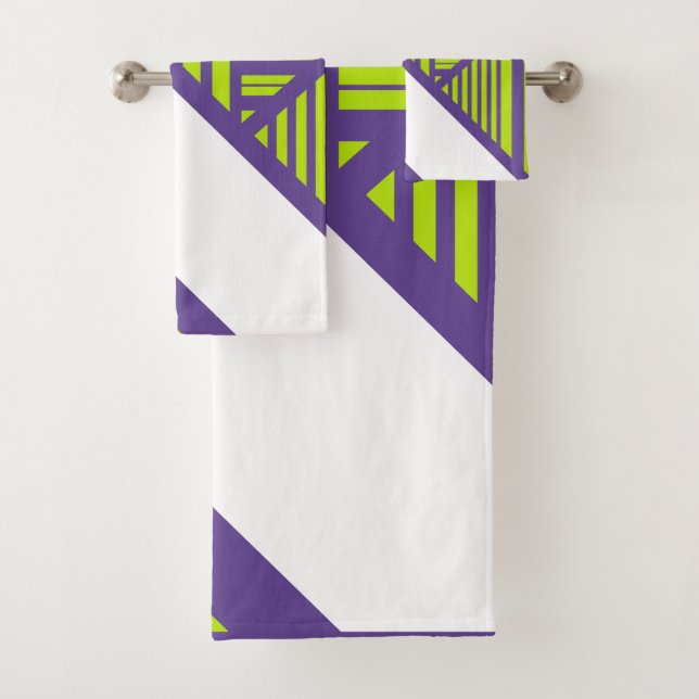 Conjunto De Toalhas Triângulo Stripes em Verde limão e roxo (Insitu)