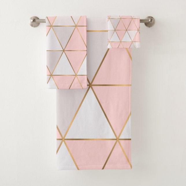 Conjunto De Toalhas Triângulos Geométricos Abstratos Modernos Dourado  (Insitu)